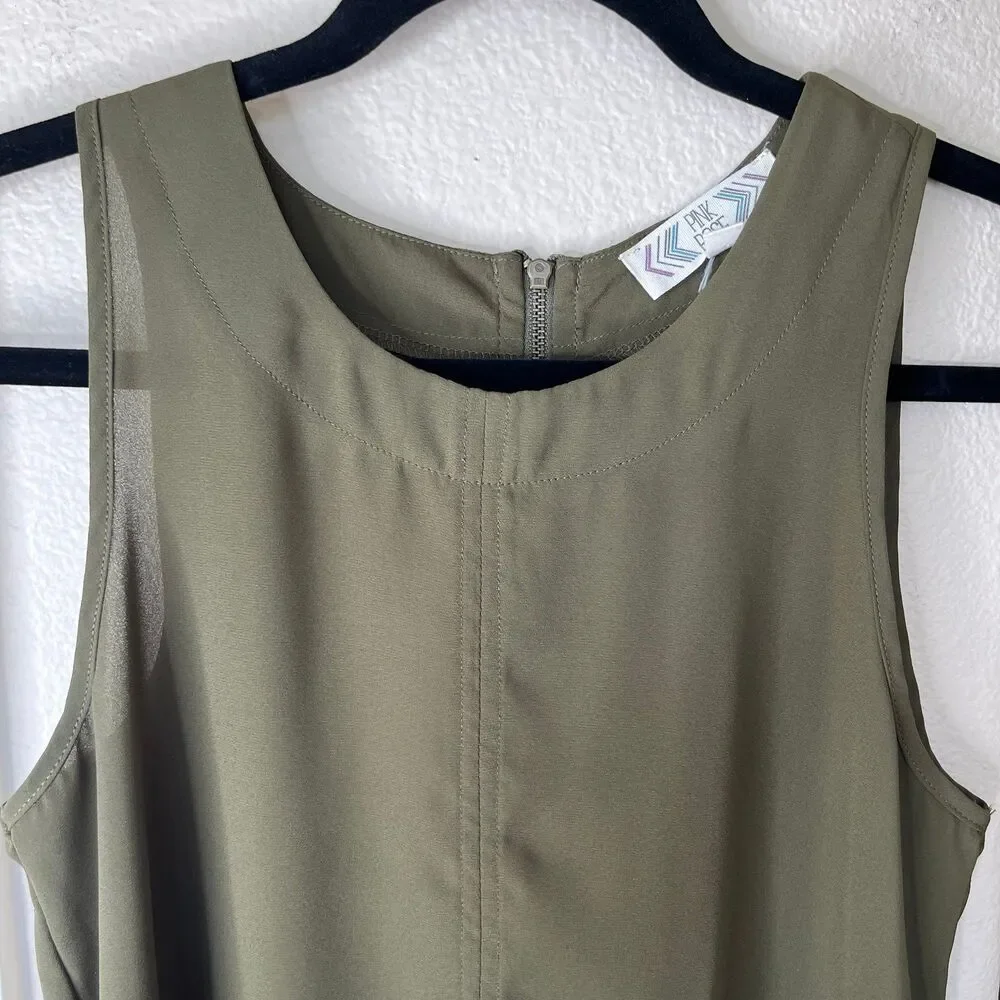 Pink Rose Sleeveless Women’s Blouse Tank Top Army Green Size Small #505 - Picture 3 of 12